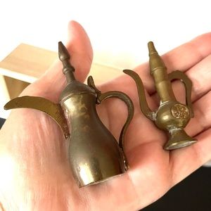 Vintage  Set 2 Miniature Middle Eastern Brass tea pots decorative